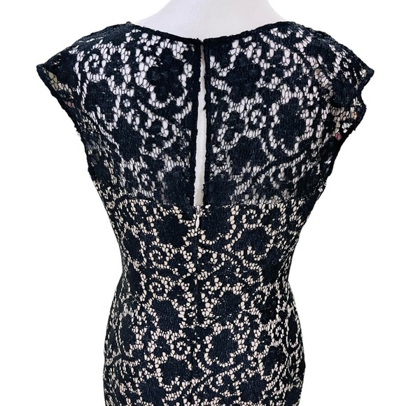 KAY UNGER $640 BLACK ILLUSION NECKLINE LACE EVENING GOWN LONG DRESS SIZE 10 - Picture 9 of 14